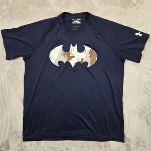Under Armour Alter Ego Batman Shirt Mens M HeatGear Desert Camo Logo 2014 Navy